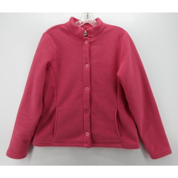 VINTAGE LL Bean Jacket Medium Fleece Button Up Y2K Mandarin Collar * - Picture 1 of 12